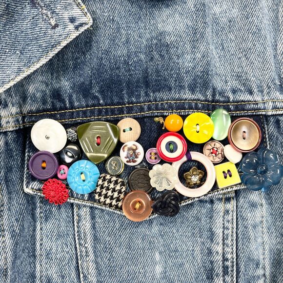 VTG 80s Y Womens Denim Jacket Size Small Buttons Retro Funky Preppy Maximalist - Picture 8 of 9